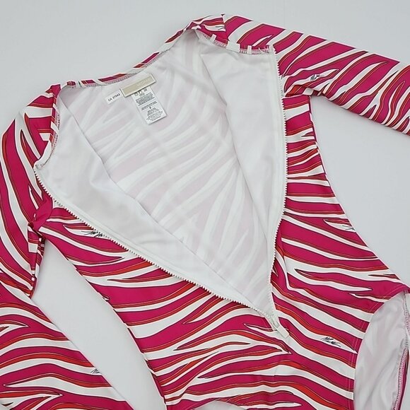NWT Michael Kors One Piece Long Sleeves Swimsuit Electric Pink Animal Print Sz 8 - Picture 6 of 16